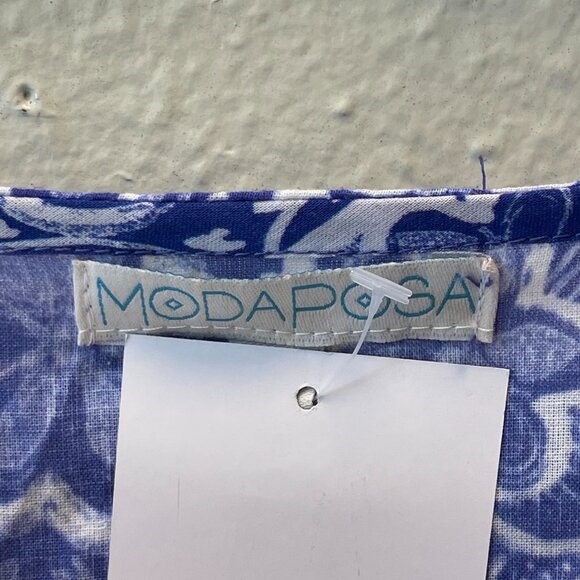 MODAPOSA Blue Floral Kaftan Tunic Dress Button Front Embroidered Cotton - Picture 4 of 9